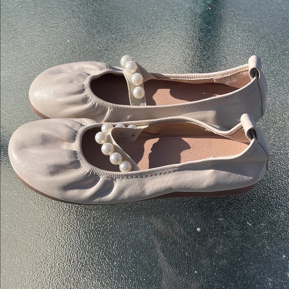 Fashion Brand Co Balletcore Cream Leather Pearl Strap Ballet Slippers EUR 31